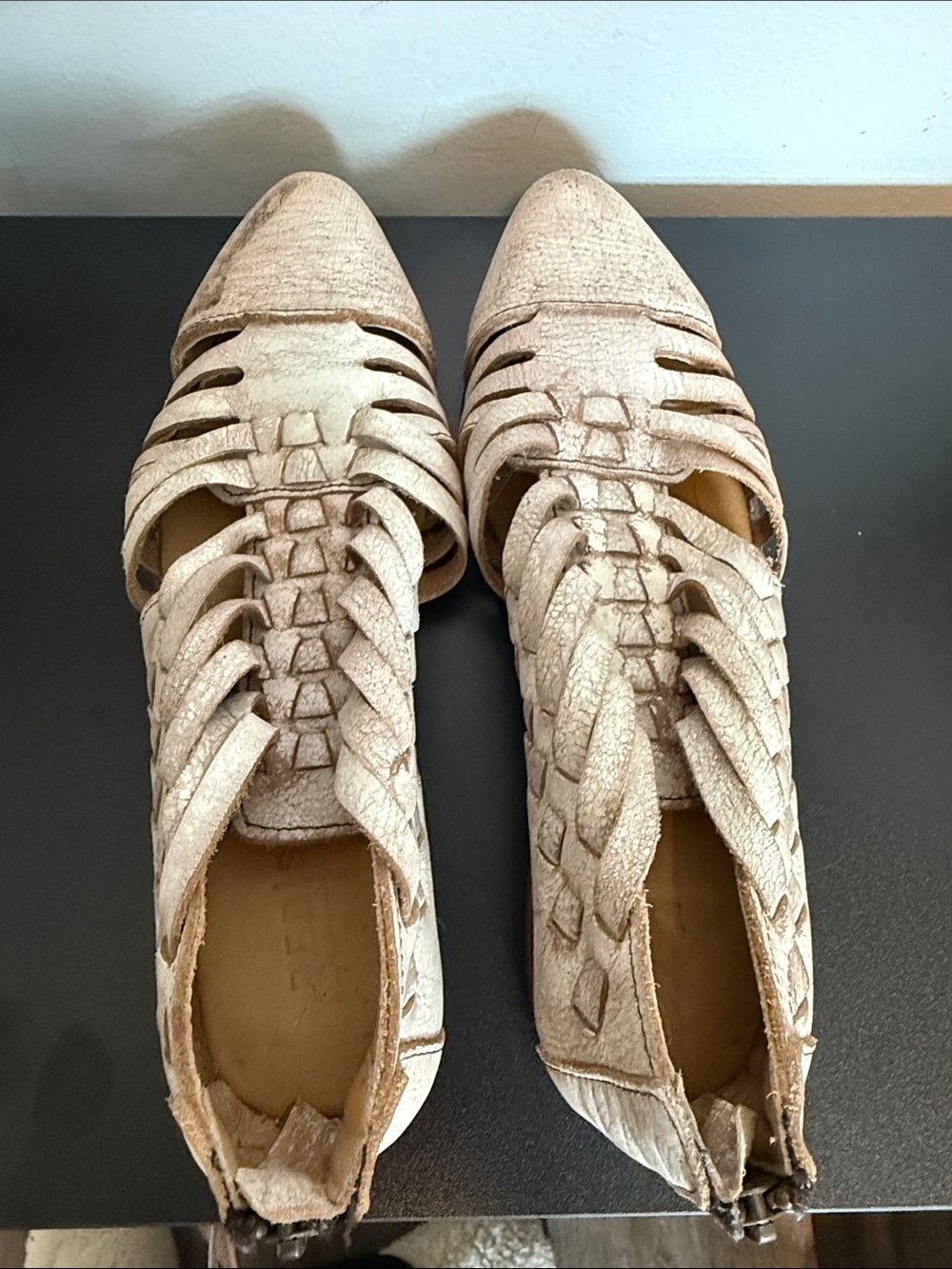 Bed Stu Beige Braided Pointed Toe Flats
